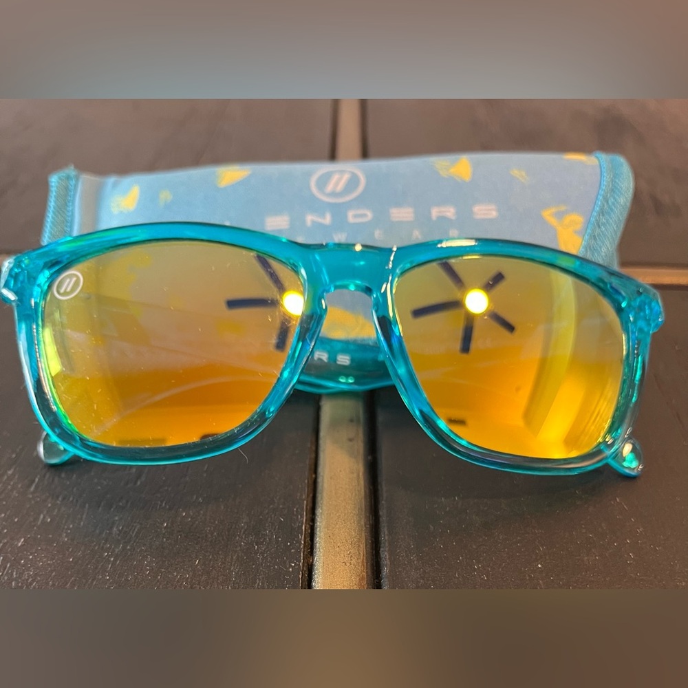 Teal Frame Orange Mirror Lens Men's Sunglasses